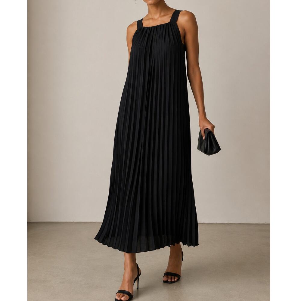 Kate Spade Saturday Black Pleated Midi Dress XS Accordion Pleat Shift